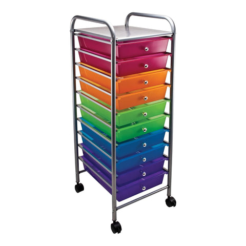 Oakestry Rolling Storage Cart 10 Drawer Organizer Mobile Utility Cabinet Multicolor Plastic Steel Frame Wheels Craft Office School Classroom Teacher Art Supply