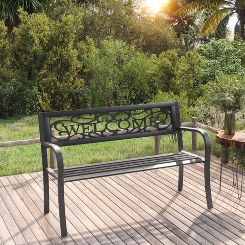 Oakestry Patio Bench 49 2 in Steel Black Outdoor Garden Seating Furniture Weather Resistant Durable Heavy Duty Modern Backyard Porch Deck Lawn