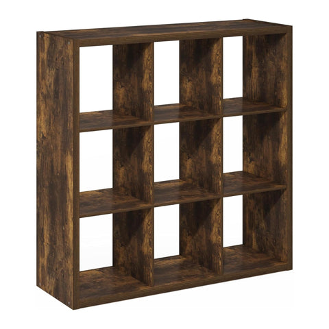 Oakestry Cubicle Open Back Decorative Cube Storage Organizer 9 Cube Wooden Shelving Unit Freestanding Display Shelf Modern Home Office Furniture (Amber Pine)