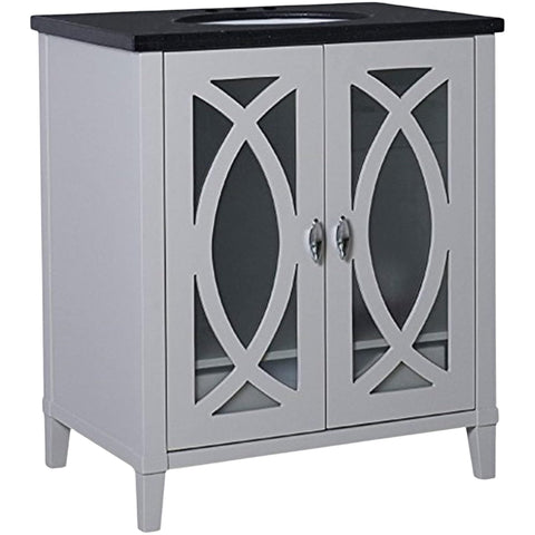 Oakestry 30" Single Sink Bathroom Vanity with Black Galaxy Granite Top, Light Gray Finish, Oval Undermount Ceramic Sink, Freestanding Cabinet