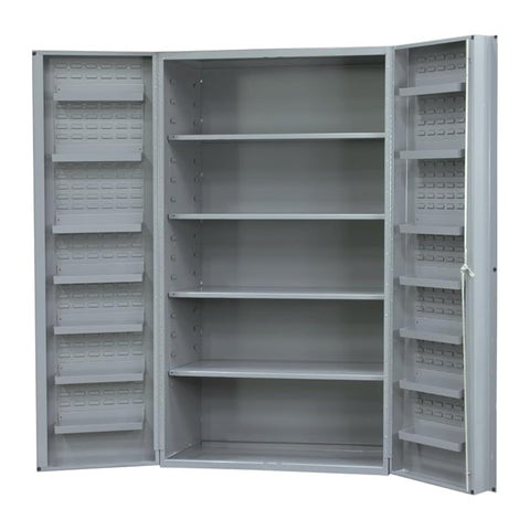Oakestry Heavy Duty Cabinet 14 Gauge 48 x 24 x 72 4 Adjustable Shelves 4 Inch Deep Box Doors with Louvered Panel 14 Door Shelves Lockable Chrome Handle with Keys Gray