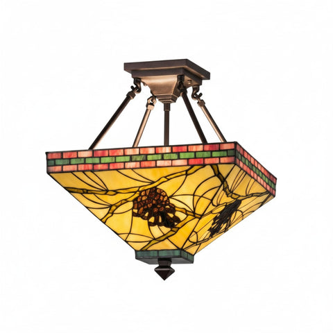 Oakestry Tiffany 165234 Pinecone Mission Inverted Pendant 20 Width Tiffany Style Lighting Fixture Stained Glass Decorative Indoor Lamp Vintage Classic Home Lighting Living Ro