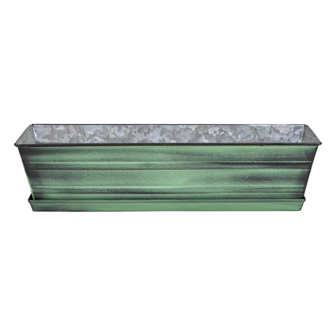 Oakestry Galvanized Steel Flower Box Planter With Tray Small Green Window Railing Deck Balcony Outdoor Garden Rustic Metal Rectangular Planter Box Decor With Drainage Tray Weather Resistant Durable UV