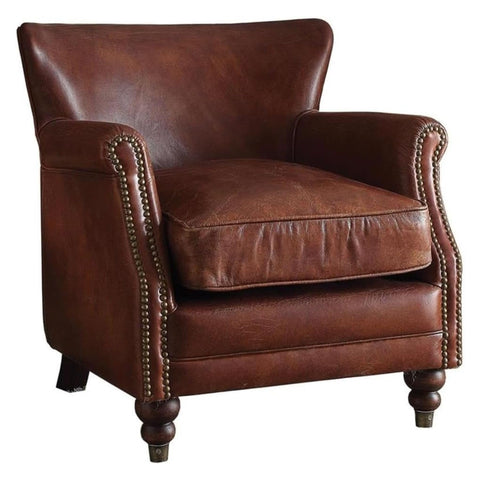 ACME Leeds Accent Chair, Vintage Dark Brown Top Grain Leather
