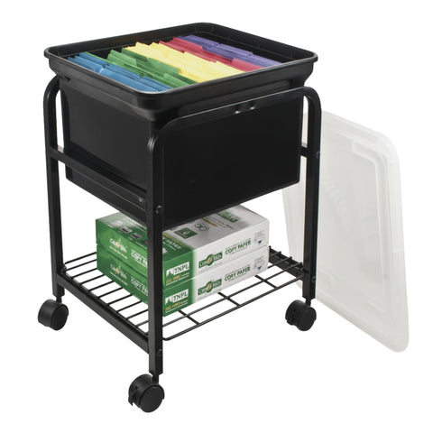 Oakestry Black Rolling Hanging File Cart Clear Lid Portable Storage Organizer with Smooth Mobility