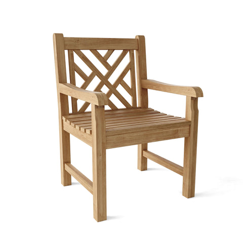 Oakestry Vilano Teak Dining Armchair with Crisscross Back Design, Solid Grade-A Teak Outdoor Patio Dining Chair with Armrests for Garden, Deck & Terrace