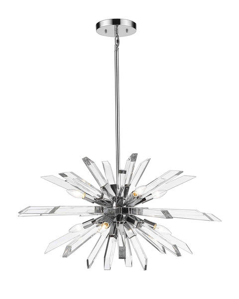 Oakestry 9-Light Crystal Chandelier Polished Nickel Linear Pendant Clear Crystal Modern Ceiling Light for Dining Room Foyer Living Room Kitchen