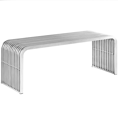 Oakestry Pipe 47" Stainless Steel Bench, Modern Contemporary Metal Accent Bench for Living Room Entryway and Hallway, Silver