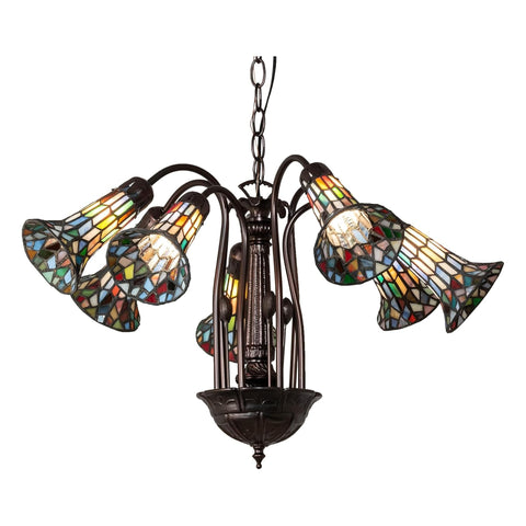 Oakestry 26 Inch Tiffany Pond Lily 7 Light Chandelier Stained Glass Floral Ceiling Fixture Vintage Art Deco Hanging Lamp Antique Style Dining Room Living Room Lighting