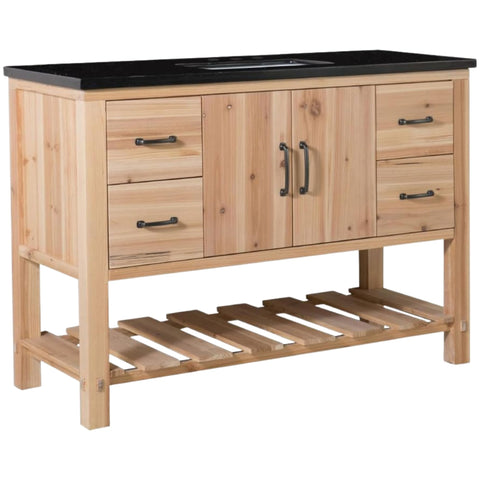Oakestry 48" Single Sink Bathroom Vanity with Black Galaxy Granite Top, Natural Solid Fir Wood Cabinet, Freestanding Oval Undermount Sink