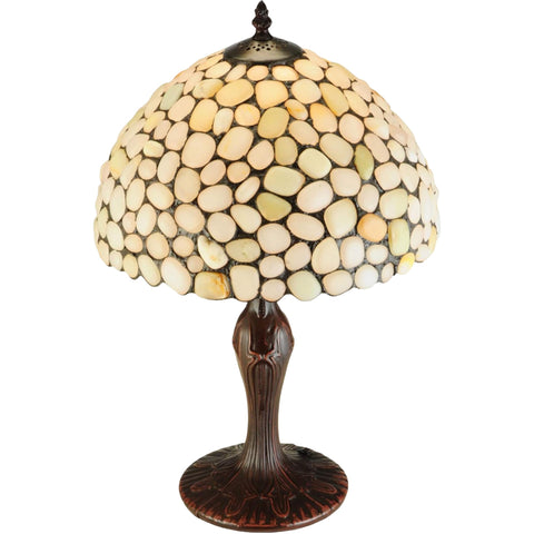 Oakestry 19" Agate Opal Tiffany Style Table Lamp, Natural Stone Stained Glass Shade, Mahogany Bronze Base, Single E26 Decorative Accent Lamp