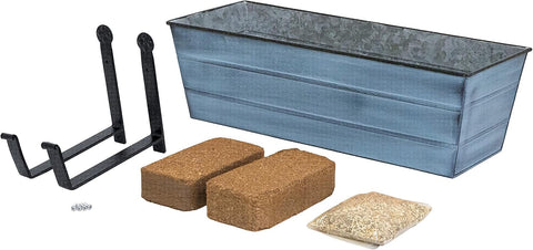 Oakestry Garden Growing Kit Medium Blue Planter with Wall Brackets Self Watering Vertical Garden Box Outdoor Space Saving Mount Stylish Wall Planter