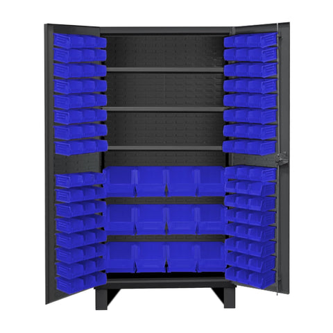 Oakestry Extra Heavy Duty Cabinet 12 Gauge 36 x 24 x 78 3 Adjustable Shelves 108 Blue Bins Recessed Door with Louvered Panel Cast Iron Pad-Lockable Handle Gray