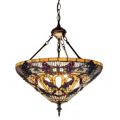 Oakestry Tiffany 19512 Jeweled Grape Inverted Pendant Light Fixture 24 Width Tiffany Style Lighting Fixture Stained Glass Decorative Indoor Lamp Vintage Classic Home Lighting