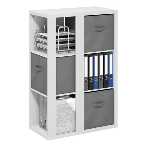Oakestry Viola Three Tier Open Shelf Bookcase Storage Organizer with Bins Wooden Bookshelf Freestanding Living Room Office Modern Furniture (White)