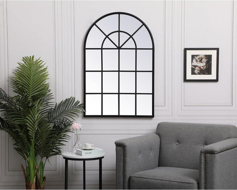 Oakestry Metal Windowpane Mirror 28 inch x 41 inch in in Black
