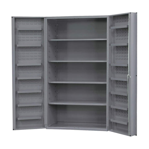 Oakestry Heavy Duty Cabinet 14 Gauge 48 x 24 x 72 4 Adjustable Shelves 4 Inch Deep Box Doors with Louvered Panel 12 Door Shelves Lockable Chrome Handle with Keys Gray