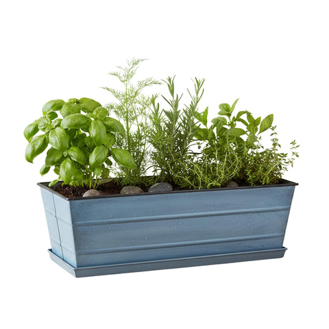 Oakestry Medium Galvanized Flower Box with Tray, 23.75" Rectangular Planter with Drainage & Drip Tray, Indoor Outdoor Metal Planter Box