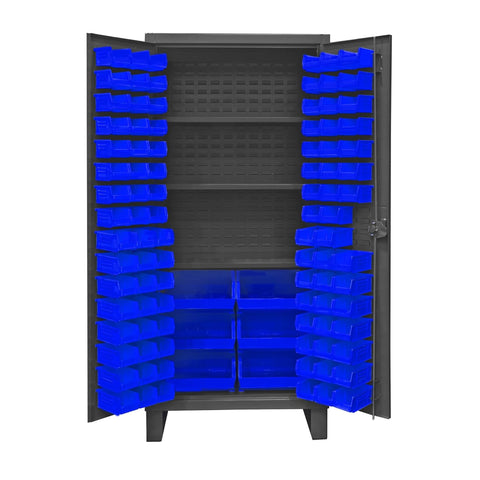 Oakestry Extra Heavy Duty Cabinet 12 Gauge 36 x 24 x 78 3 Adjustable Shelves 102 Blue Bins Recessed Door with Louvered Panel Cast Iron Pad-Lockable Handle Gray