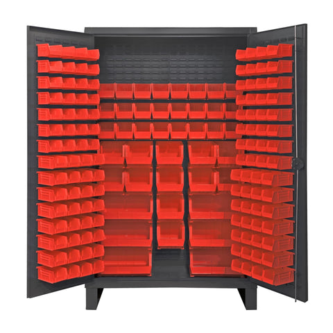 Oakestry Extra Heavy Duty Cabinet 12 Gauge 162 Red Bins Recessed Door with Louvered Panel Cast Iron Pad-Lockable Handle (Grey, Red)