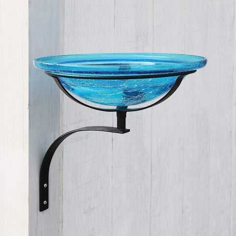 Oakestry Crackle Glass Birdbath Bowl for Garden and Backyard for Water in Hot Summer,12-in,Teal