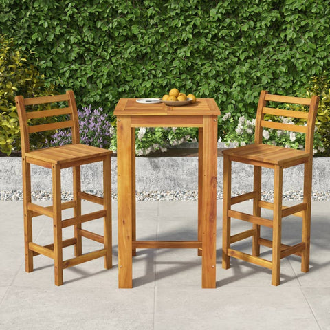 Oakestry Garden Bar Set Solid Acacia Wood Natural Finish Outdoor Bistro Table & 2 Chairs – Brown