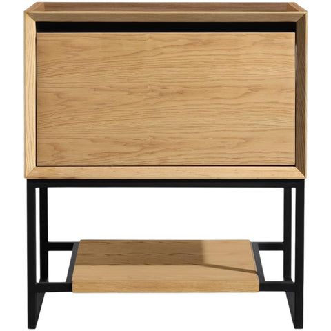 Oakestry Alto Collection Modern Bathroom Vanity Cabinet, Solid Oak Frame, Handleless Soft-Close Drawer, Wall Mount or Freestanding, Matte Black Steel Legs