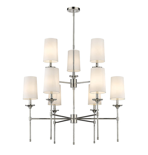 Oakestry Emily 9-Light Chandelier – Brushed Nickel Steel Frame, Off-White Cloth Shades, Candelabra Bulbs, Elegant Transitional Lighting