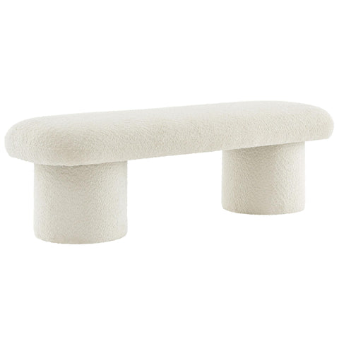 Oakestry Orla Chenille Upholstered Bench, Cream Modern Accent Bench with Cylindrical Legs for Bedroom, Entryway & Living Room