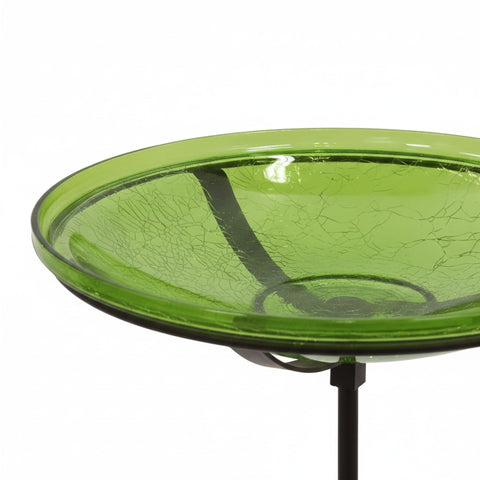 Oakestry 14" Fern Green Crackle Glass Birdbath with Wrought Iron Cradle & Garden Stake, Outdoor Bird Bath for Yard, Garden Beds, Patio