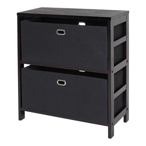 Oakestry Torino Three Piece Shelf Set with Fabric Baskets Espresso Wood Storage Organizer with Black Bins for Living Room Bedroom Entryway Home Office Space Saving Display Unit