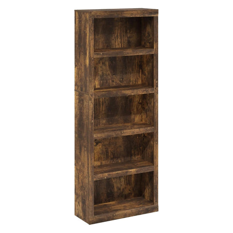 Oakestry Rail Five Tier Open Shelf Bookcase Amber Pine Wooden Storage Display Organizer Freestanding Living Room Office Library Modern