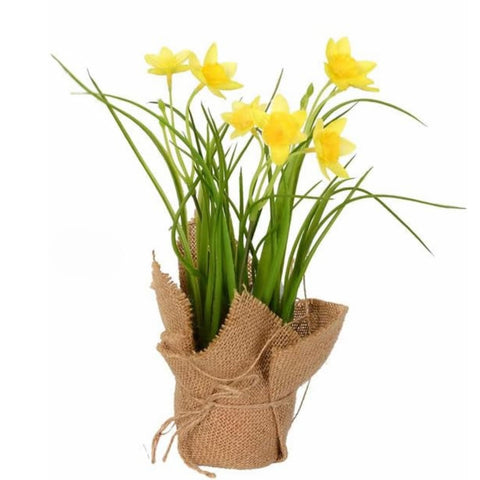 10 In. Yellow Daffodil Burlap Pot 2/set