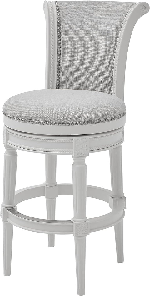 Oakestrye Chapman 30in. Bar-Height Wood Barstool with Upholstered Gray Swivel Seat