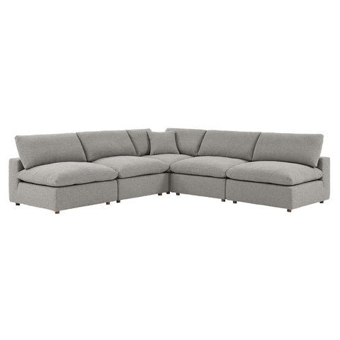 Oakestry Luxury Inspired Commix Down Filled Overstuffed Boucle Fabric 5-Piece Sectional Sofa Comfortable Indoor Sectional Sofa for Living Room Apartment Lounge Reception Area Premium Home Styling