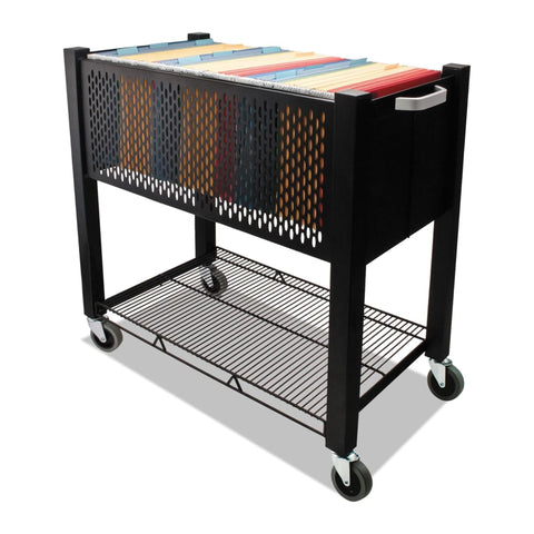 Oakestry Mobile Open Top File Cart Black Rolling Document Organizer with Smooth Wheels Office Storage Utility Holder for Hanging File Folders
