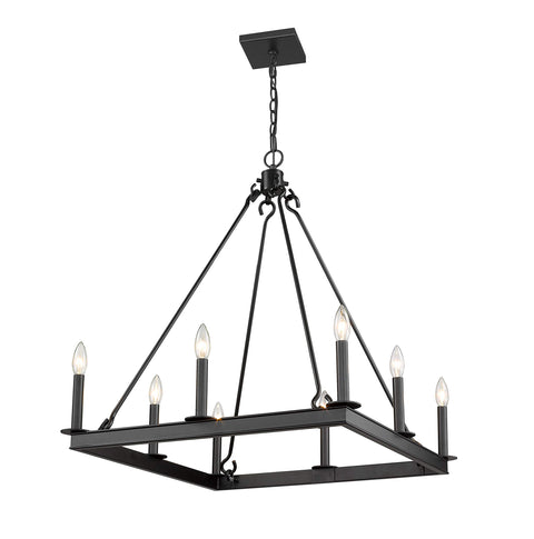 Oakestry Delaney 8-Light Linear Chandelier – Matte Black Steel, Clear Glass Shades, Medium Size, Industrial-Transitional Lighting