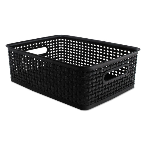 Oakestry Weave Storage Bins Plastic Black 2 Pack Medium Basket Organizer Home Office Closet Shelf Bathroom Utility Container