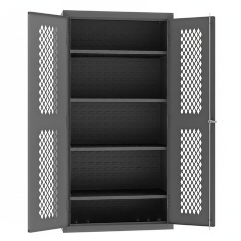 Oakestry Heavy Duty Cabinet 36 x 18 x 72 in 14 Gauge Steel 4 Adjustable Shelves Ventilated Doors Lockable Chrome Handle Gray Storage Cabinet