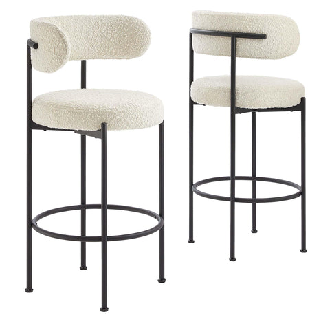 Oakestry Premium Albie Boucle Fabric Bar Stools - Set of 2 Offering Decorative Balance Sophisticated Visual Appeal and Versatile Functionality Across Curated Interior Spaces