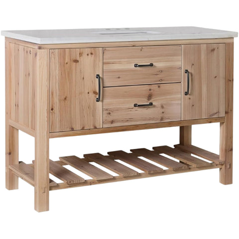 Oakestry 48" Single Sink Bathroom Vanity with Jazz White Marble Top, Natural Solid Fir Wood Cabinet, Freestanding Rectangular Undermount Sink