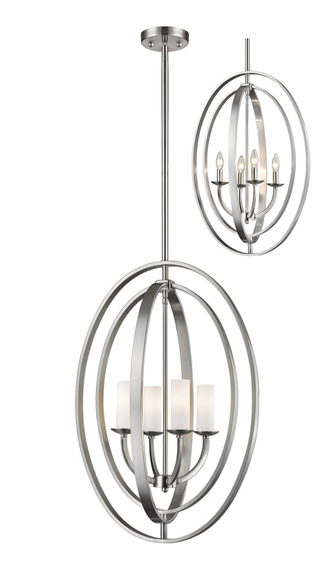 Oakestry 4 Light Chandelier Brushed Nickel Steel Matte Opal Contemporary Metropolitan Architectural Ceiling Lighting Fixture for Bedroom Dining Room Dinette Foyer Hallway Kids Room Kitchen Kitchenet