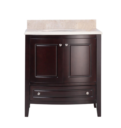 Oakestry Estella 32 Inch Brown Bathroom Vanity Jerusalem Gold Marble Countertop Modern Single Sink Freestanding Storage Soft Close Doors Washroom Cabinet