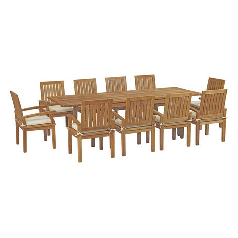 Oakestry Marina 11 Piece Outdoor Patio Teak Dining Set with Cushions and Extendable Table