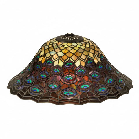 Oakestry Tiffany Peacock Feather Mica Shade Multicolor Green Purple Blue Aqua Finish Decorative Lighting Accent Intricate Artistic Design Vintage Inspired Ambient Illumination