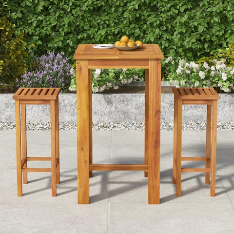 Oakestry 3-Piece Garden Bar Set Solid Acacia Wood Natural Finish with Footrest Chairs