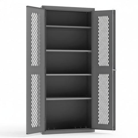 Oakestry Heavy Duty Cabinet 36 x 18 x 84 in 14 Gauge Steel 4 Adjustable Shelves Ventilated Doors Lockable Chrome Handle Gray Storage Cabinet