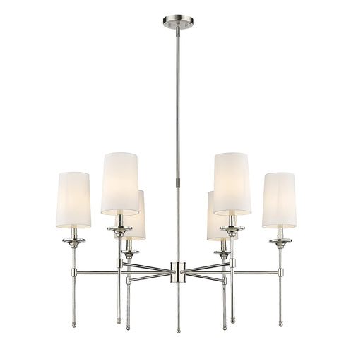 Oakestry 6 Light Chandelier Polished Nickel Steel Off White Transitional, Traditional, Coastal Sleek, Classical, Modern Ceiling Lighting Fixture for Dining Room Foyer Great Room