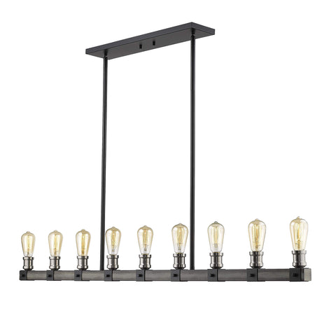 Oakestry Forest 2-Light Linear Chandelier – Pearl Black Steel Frame, LED-Integrated, Modern Sculptural Design for Bedroom, Dining, Kitchen & Living Room