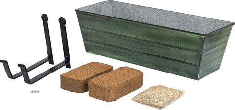 Oakestry Garden Growing Kit Medium Green Planter with Wall Brackets Self Watering Vertical Garden Box Outdoor Space Saving Decorative Wall Solution